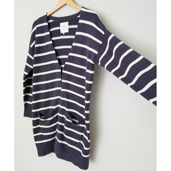 Part Two Striped Longline Tunic Cardigan M Cotton Blend One Hook Eye Preppy Knit - Picture 4 of 13